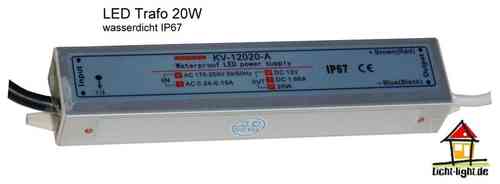 Wasserfester LED Trafo 12V - 20W / 1,66A / IP67